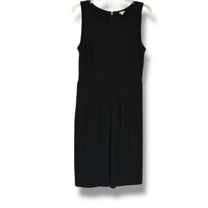 J Crew Sleeveless Black Pleated Dress 100% Wool Pockets Sz 10 Career Minimalist